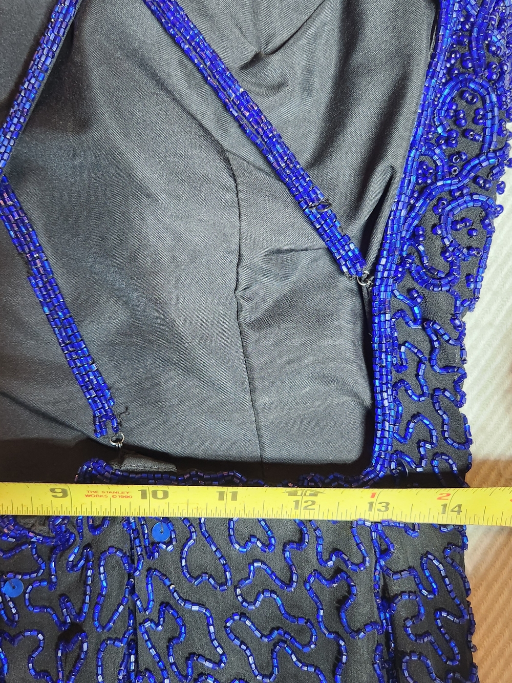 Vtg Andretta Donatello Royal Blue Silk, Glass Beaded Maxi Dress Med Read - Picture 9 of 15